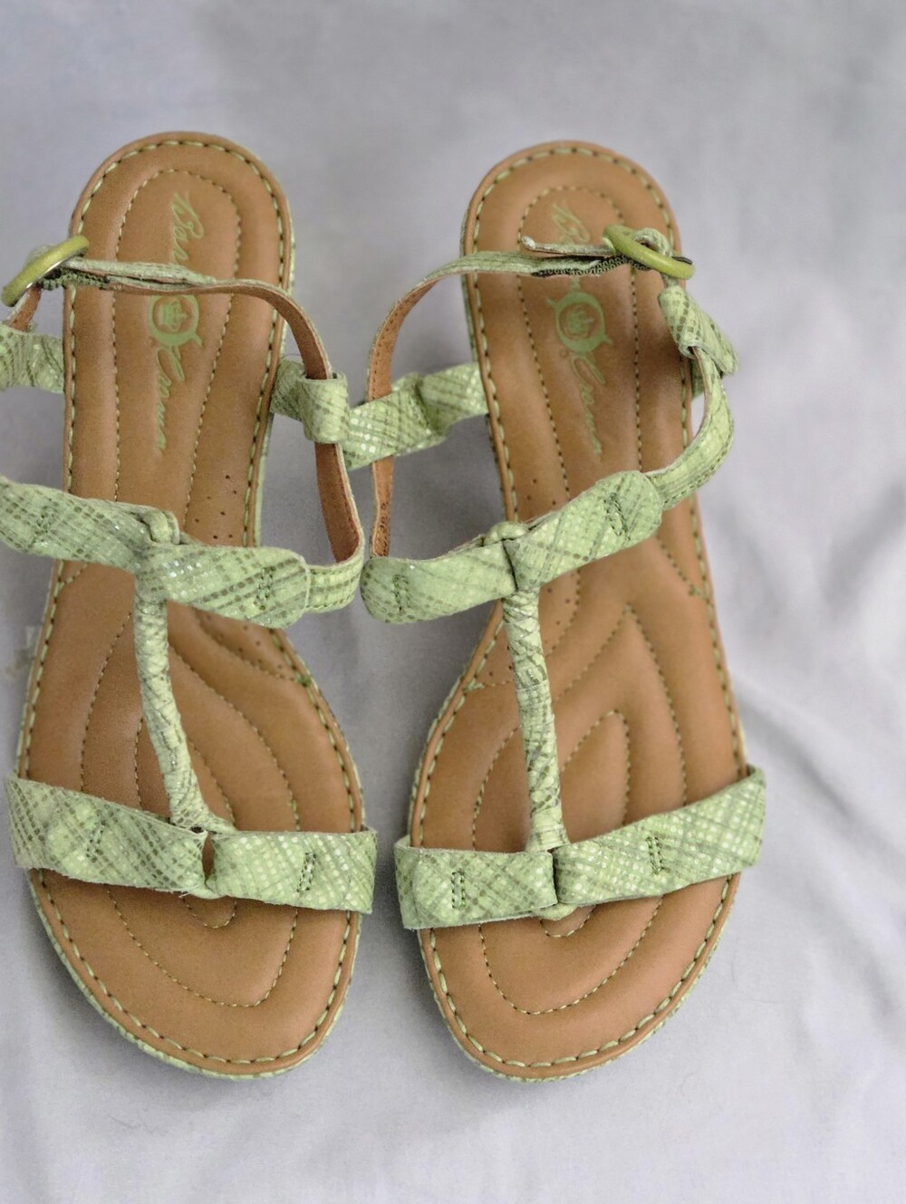 Light Green Braided T-Strap Sandals